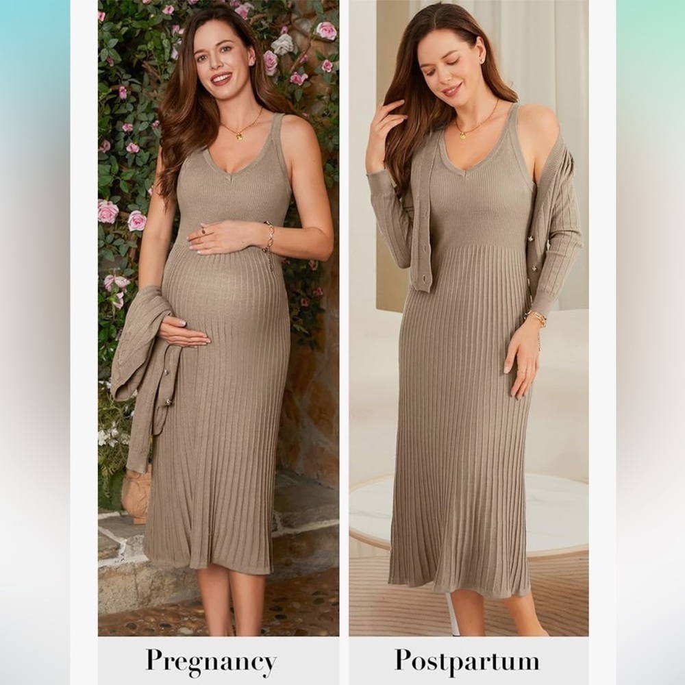 NWT Maternity Dress Midi Bodycon Pleated A-Line w/matching Cropped Cardigan - Picture 5 of 6
